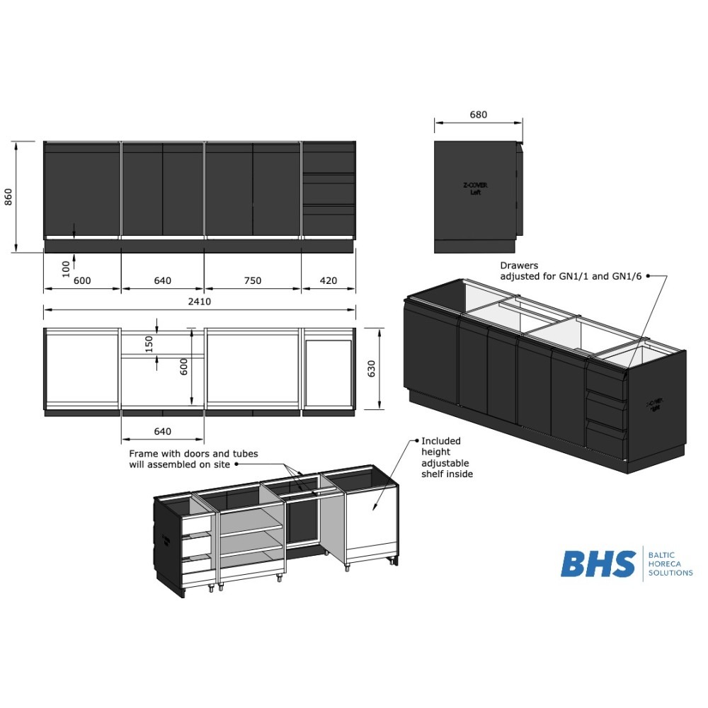 Kitchen Unit Black 2410 mm