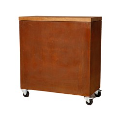 Corten Work table with Wheel and Open Compartment  OnFire