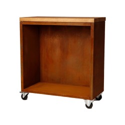 Corten Work table with Wheel and Open Compartment  OnFire