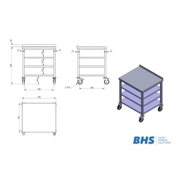 Stalas ant ratukų su 3 lentynomis NN62