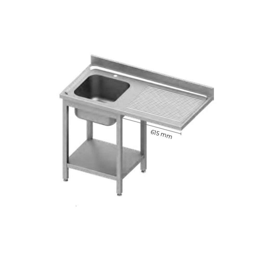 Easily assembled work table with sink, shelf and space for dishwasher or refrigerator 1400