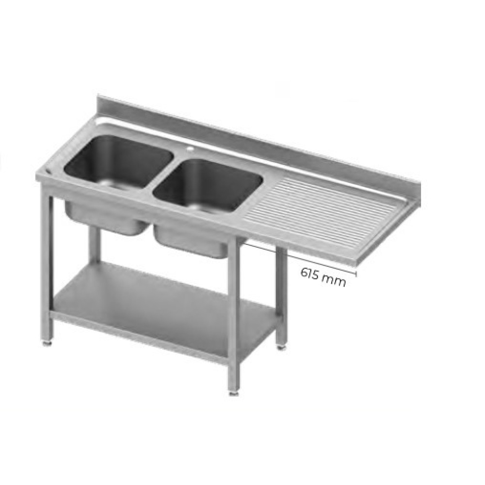 Easily assembled work table with 2 sinks , shelf and space for dishwasher or refrigerator 1800