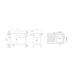 Table with a single-chamber sink with a shelf 600x600 mm