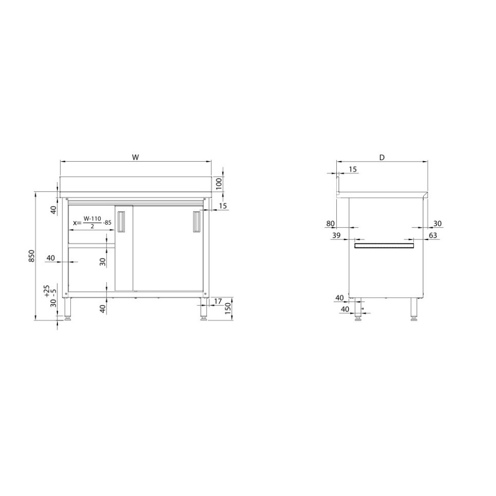 Wall table wit with sliding doors 1400