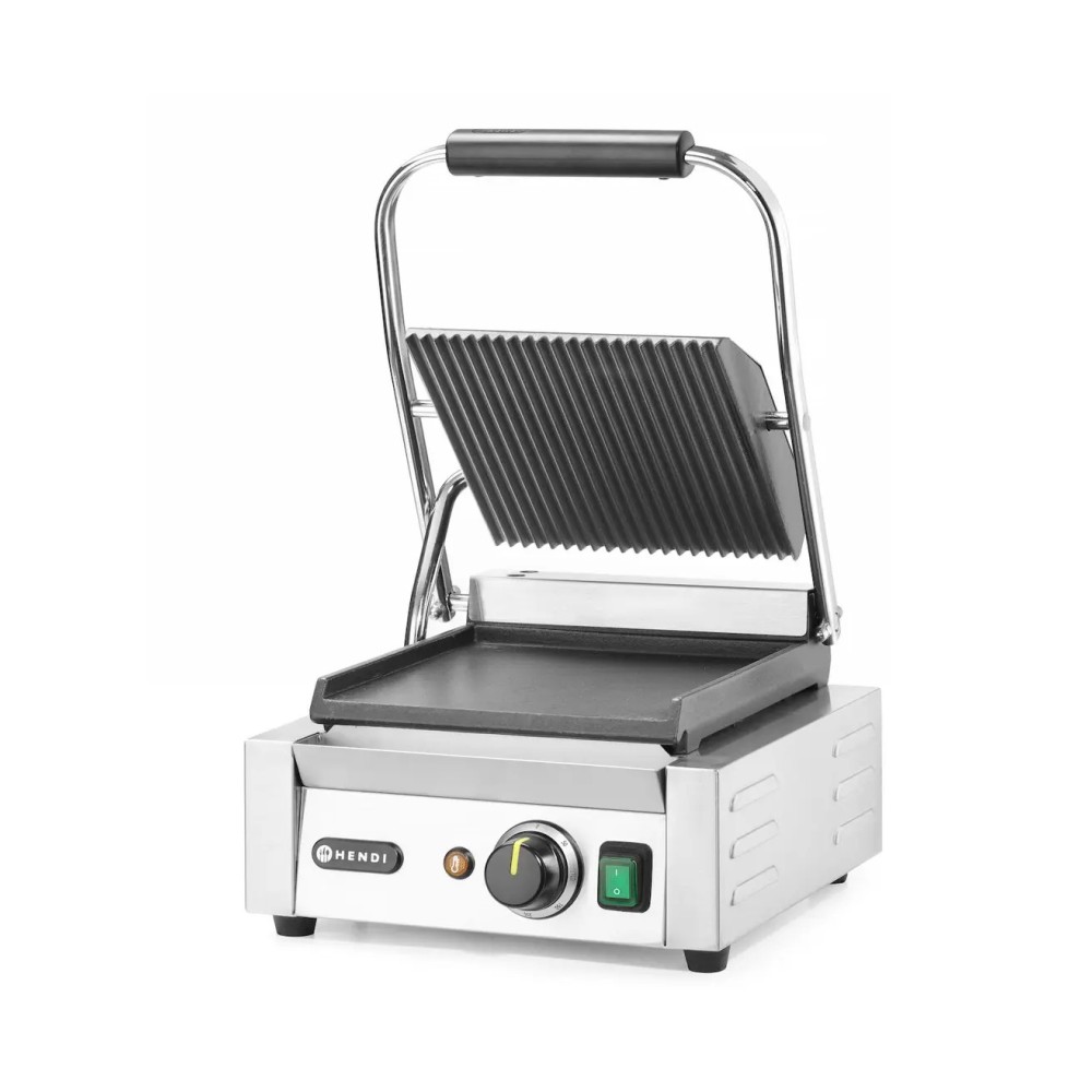 Contact grill - single, grooved top and smooth bottom