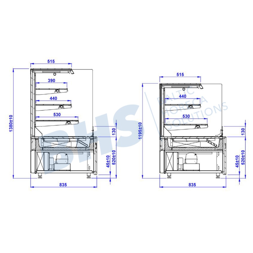 Warm showcase CUBE OPEN 1310 mm REMOTE