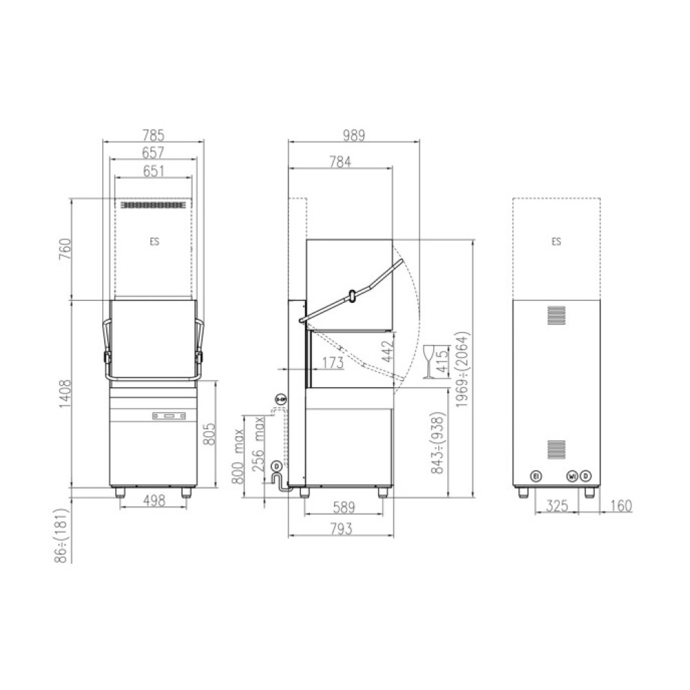 Kupolinė indaplovė, 500x600mm, HK 60 E ES