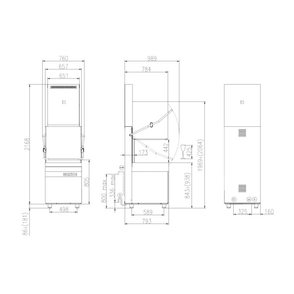 Kupolinė indaplovė, 500x500mm, HK 1200 E ES