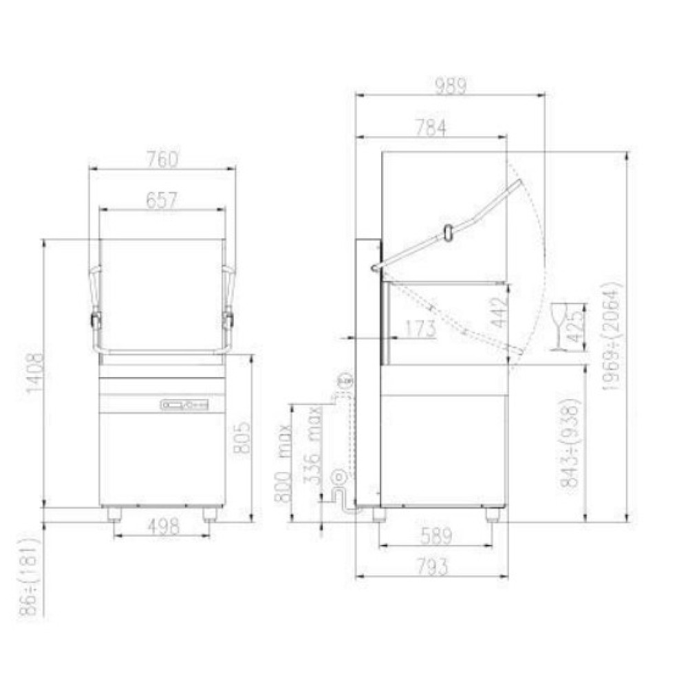 Dome dishwasher, 500x500mm, HK 850 E PRS