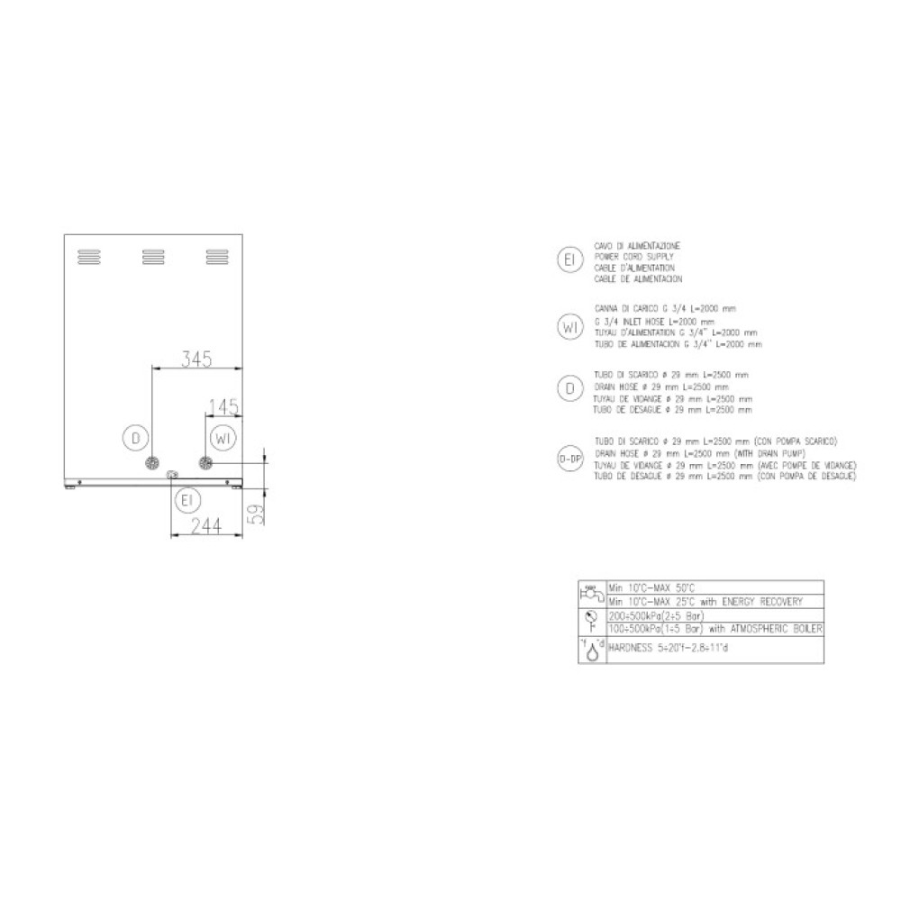 Lave-vaisselle, 500x600mm, UK 60/40E PRS SD