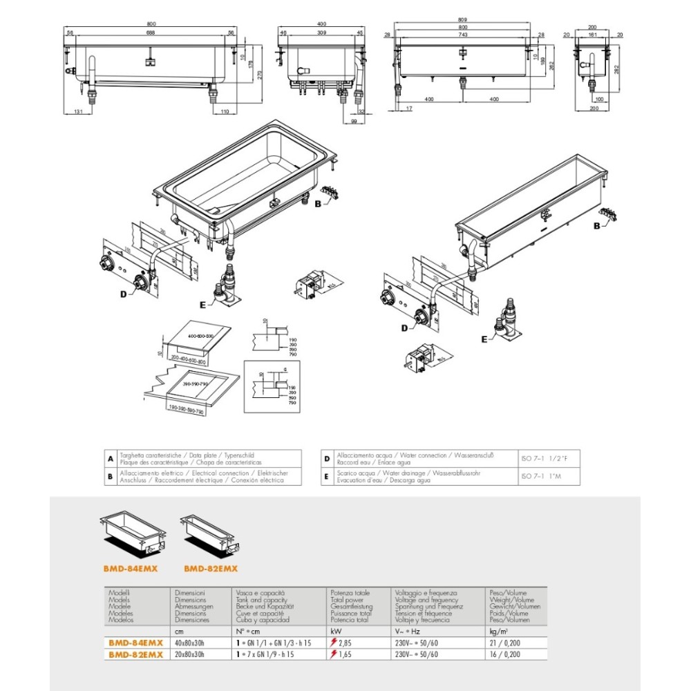 BAIN MARIE SINGLEPHASE BOWL FOR  GN 1/1+ GN 1/3 BMD-84EMX