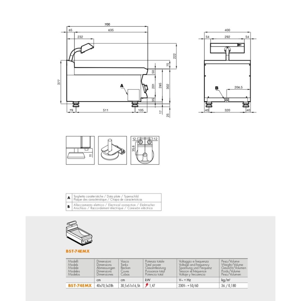 Fry dump singlephase with infra-red heater BST-74EMX