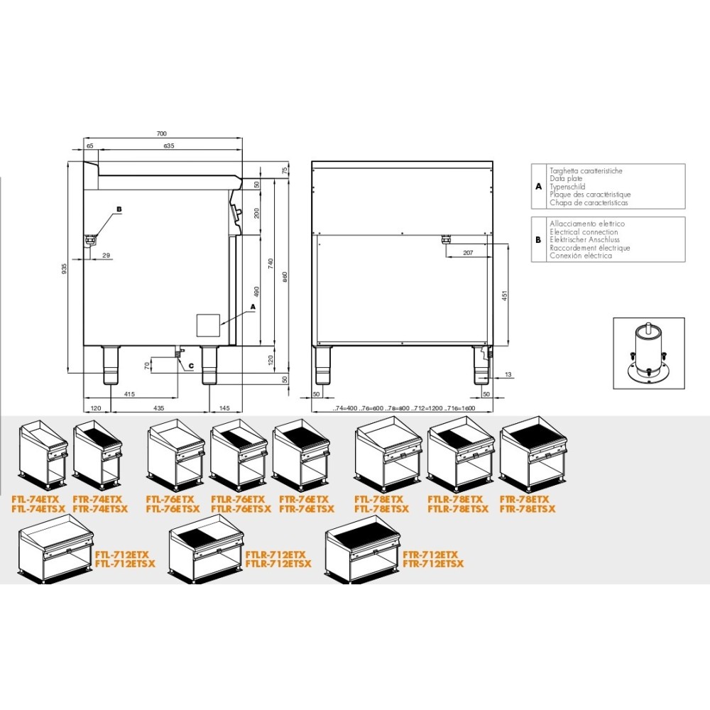 Electryc Fry-top on open cabinet FTL-74ETX