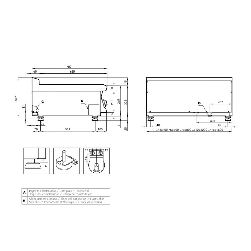 Electric hob ceramic glass 2 zones  PCCT-74ETX