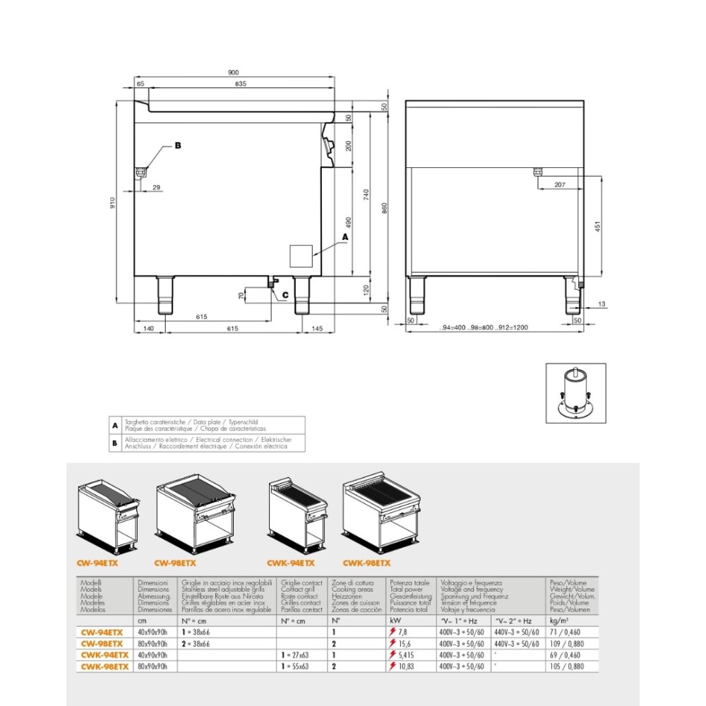 Electric grill on open cabinet  CWK-98ETX