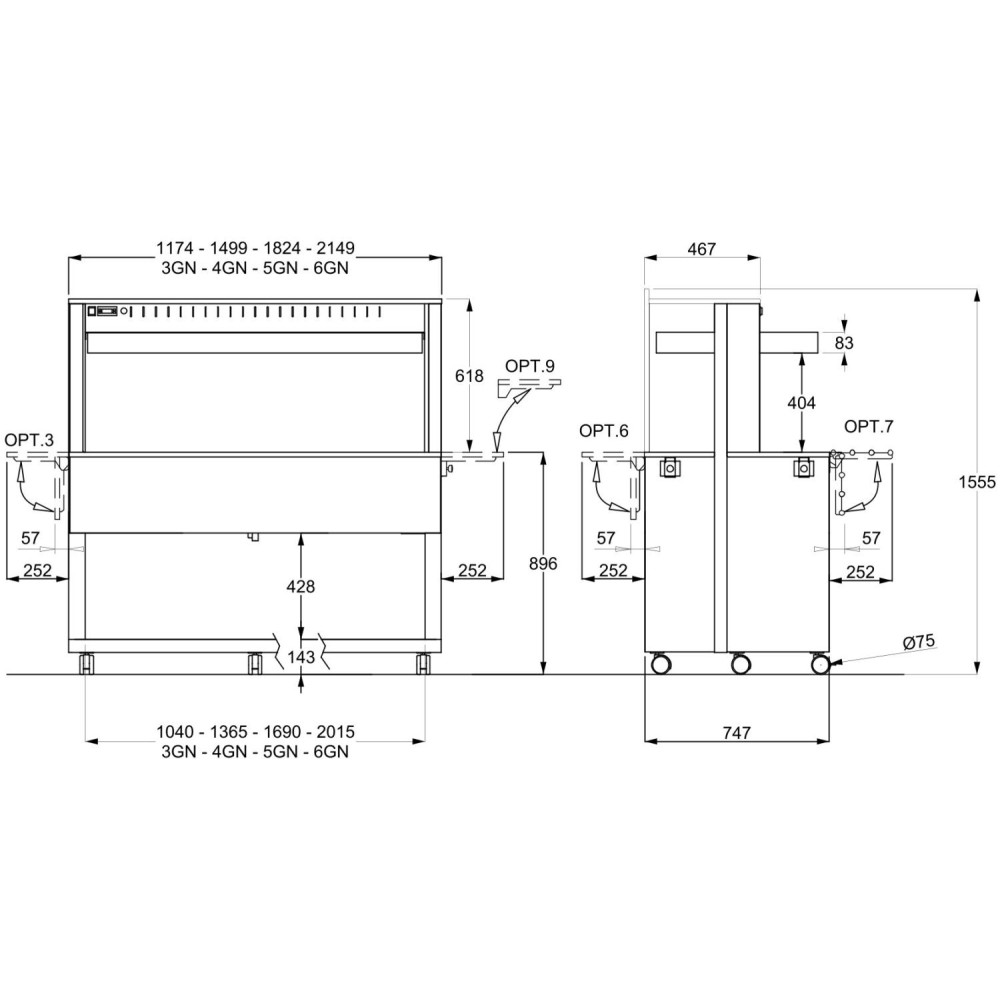 Buffet Chaud-Marmit ATHENA 3 BM/W avec Éclairage LED
