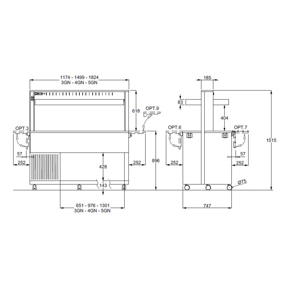 BUFFET RÉFRIGÉRÉ À VENTILATION ATHENA 3 RV/M