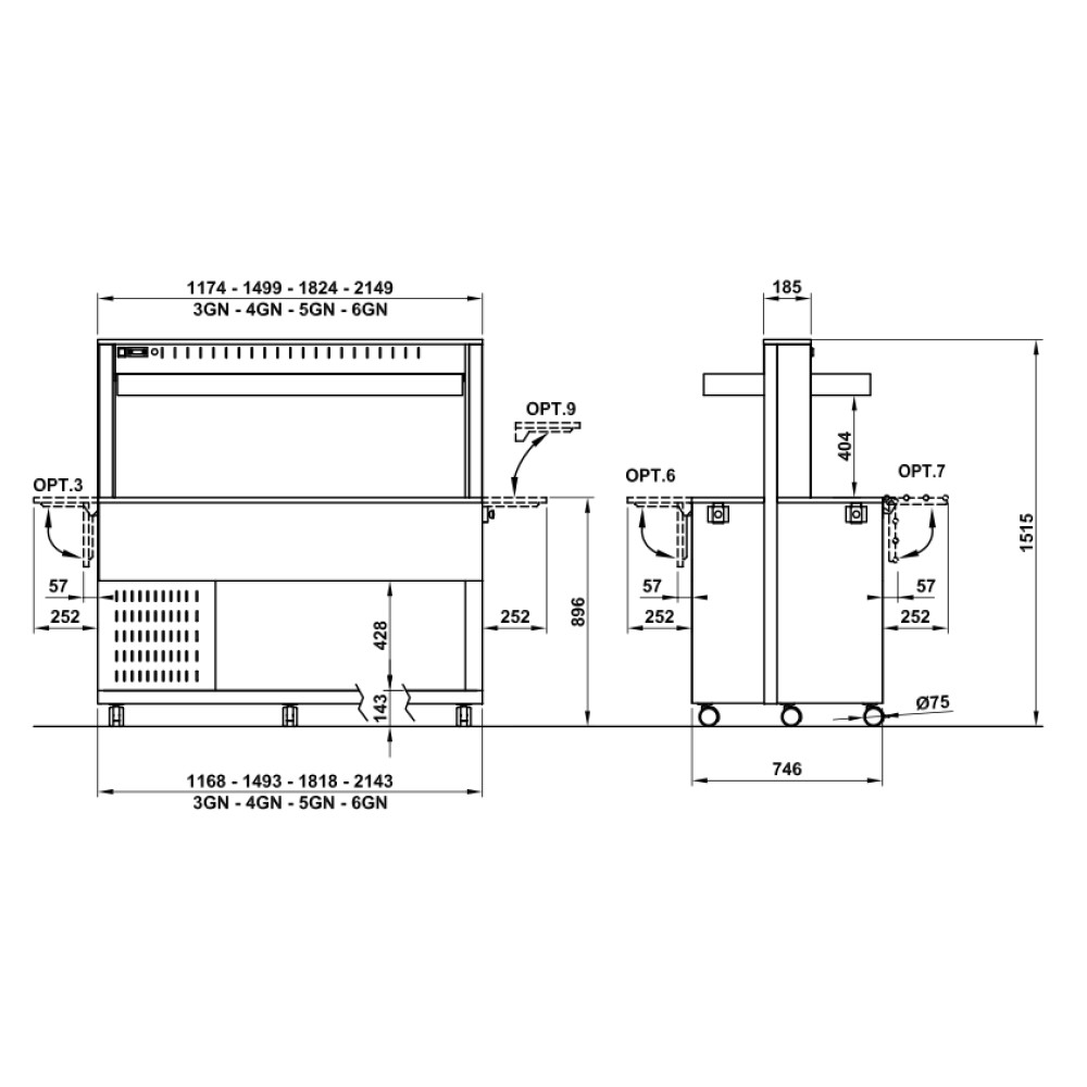 HEATED BUFFET WITH HEATING HALOGEN LAMPS ATHENA 6BM HALO