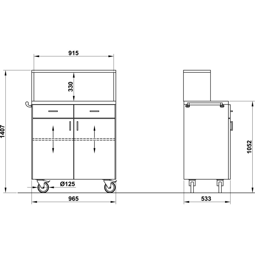 POSTE DE SERVICE EN ACIER INOXYDABLE SUR ROULETTES POLAR2AL