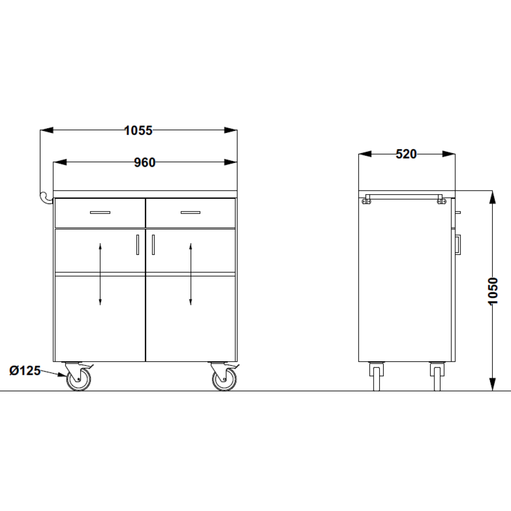 POSTE DE SERVICE EN ACIER INOXYDABLE SUR ROULETTES POLAR2B