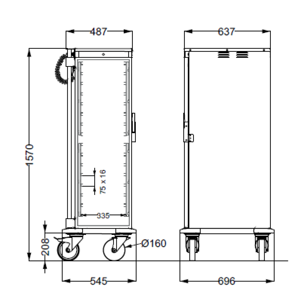 ARMOIRE CHAUDE INOX SUR ROULETTES THERMOVEGA 1 C16