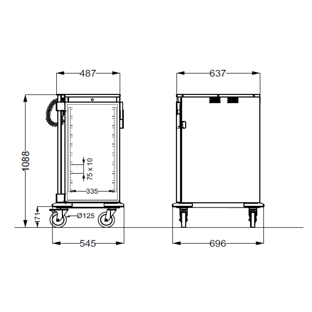 ARMOIRE CHAUDE INOX SUR ROULETTES THERMOVEGA 1SH C10