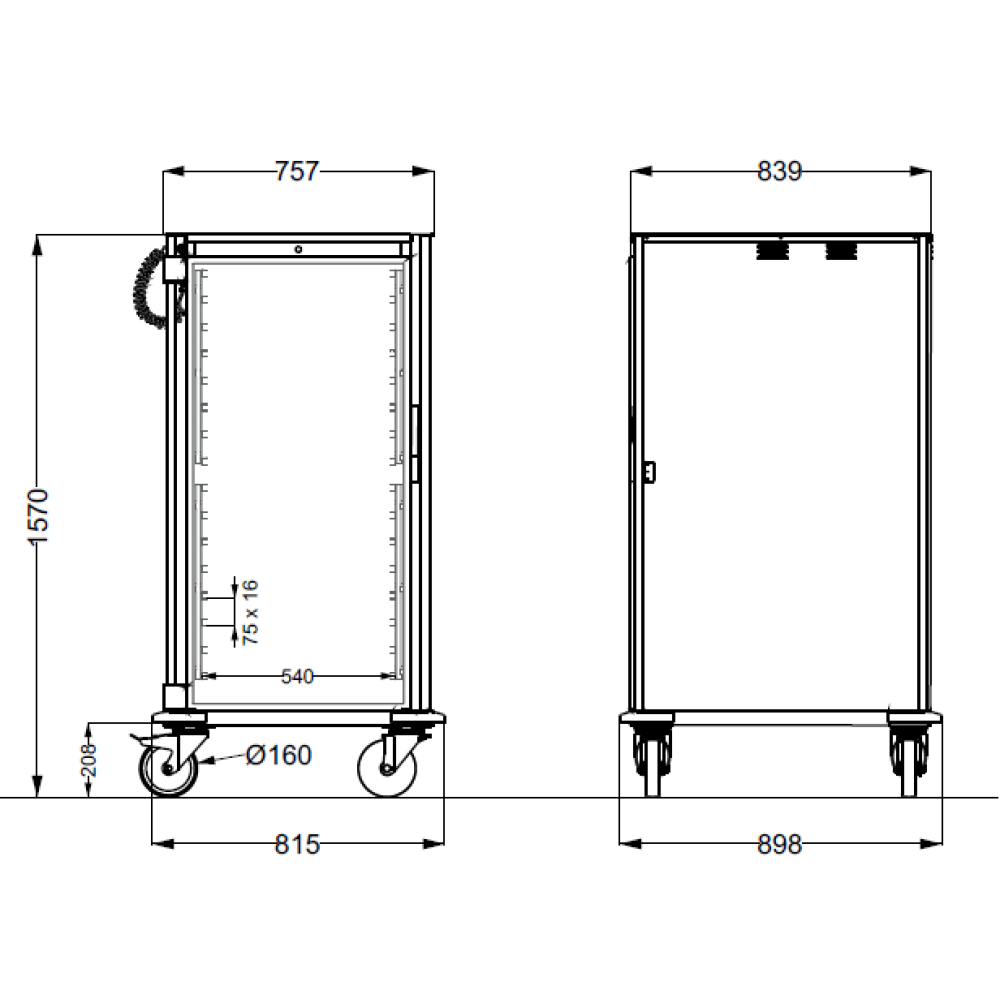 ARMOIRE CHAUDE INOX SUR ROULETTES THERMOVEGA 2 C16