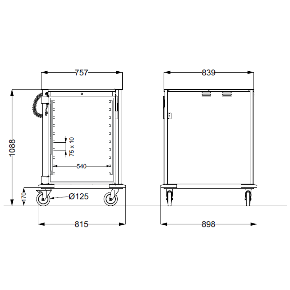 STAINLESS STEEL HOT CABINET ON CASTORS THERMOVEGA 2 SH C10