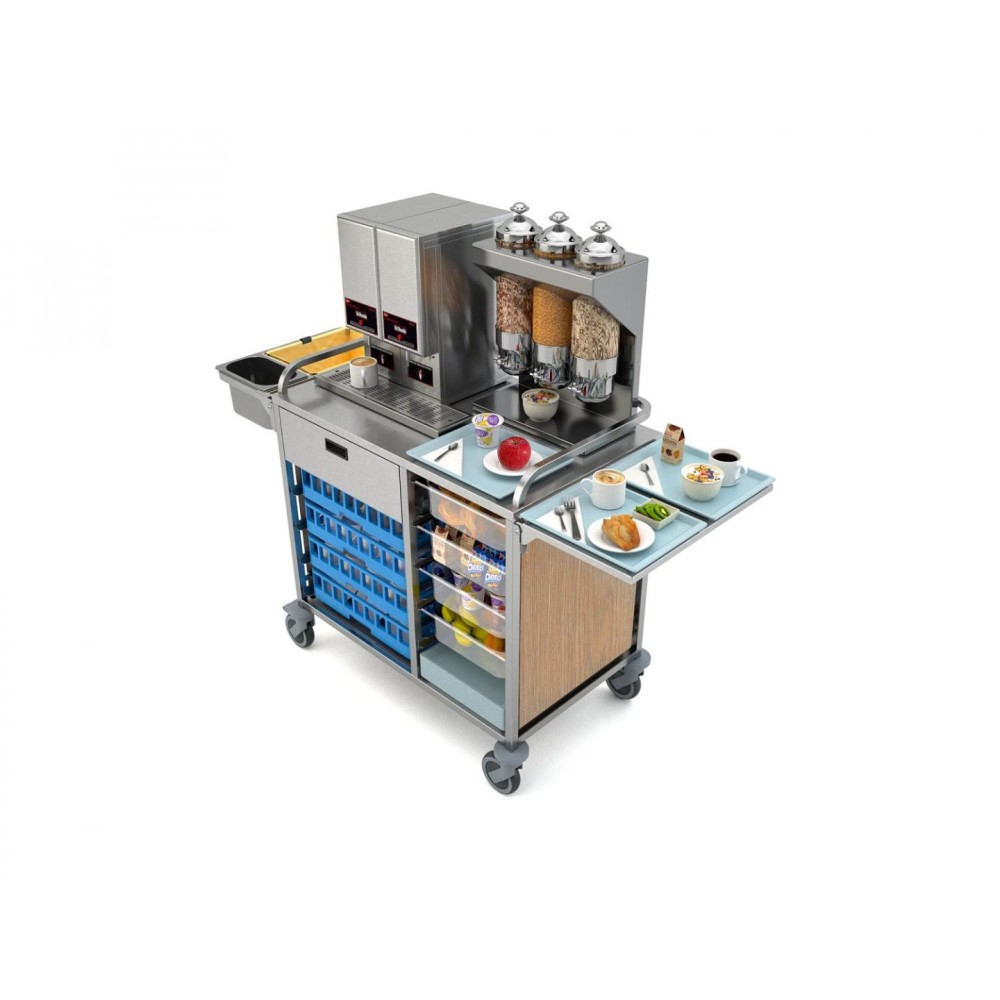 BREAKFAST DISTRIBUTION TROLLEY FOR IN-ROOM TRAYS PREPARATION A-CARE