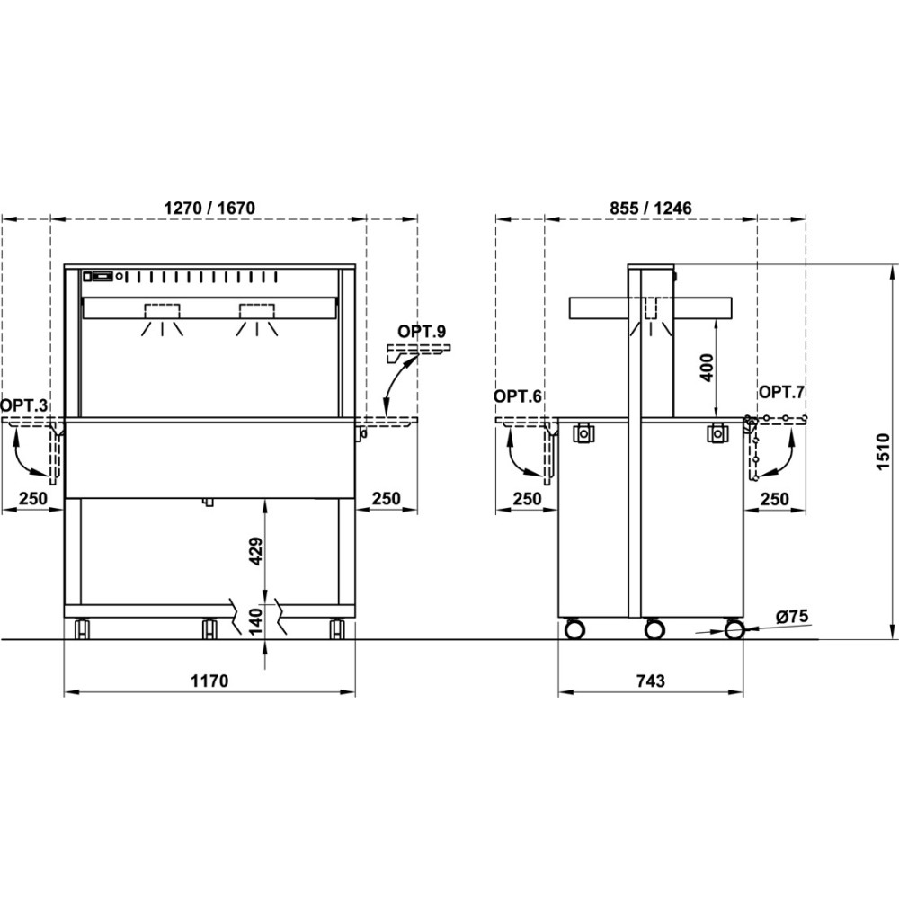 Bain-marie heating  with heating halogen lamps ATHENA 3BM HALO