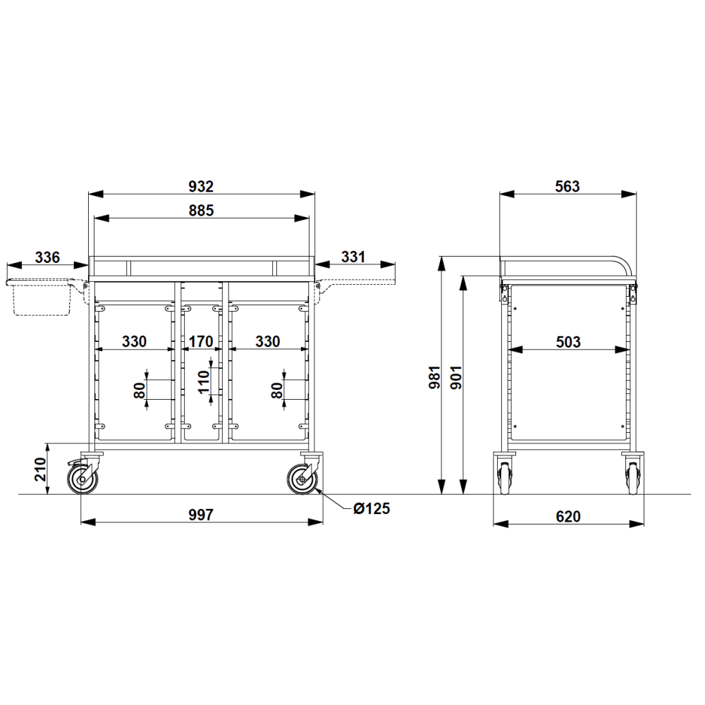 TROLLEY FOR DISTRIBUTION OF READY-TO-SERVE TRAYS B-CARE