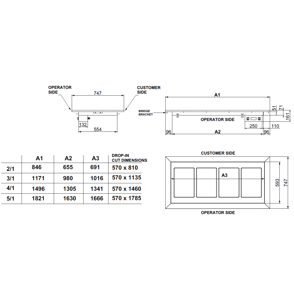 Heated Countertop  DROP-IN-3PC 1171 mm