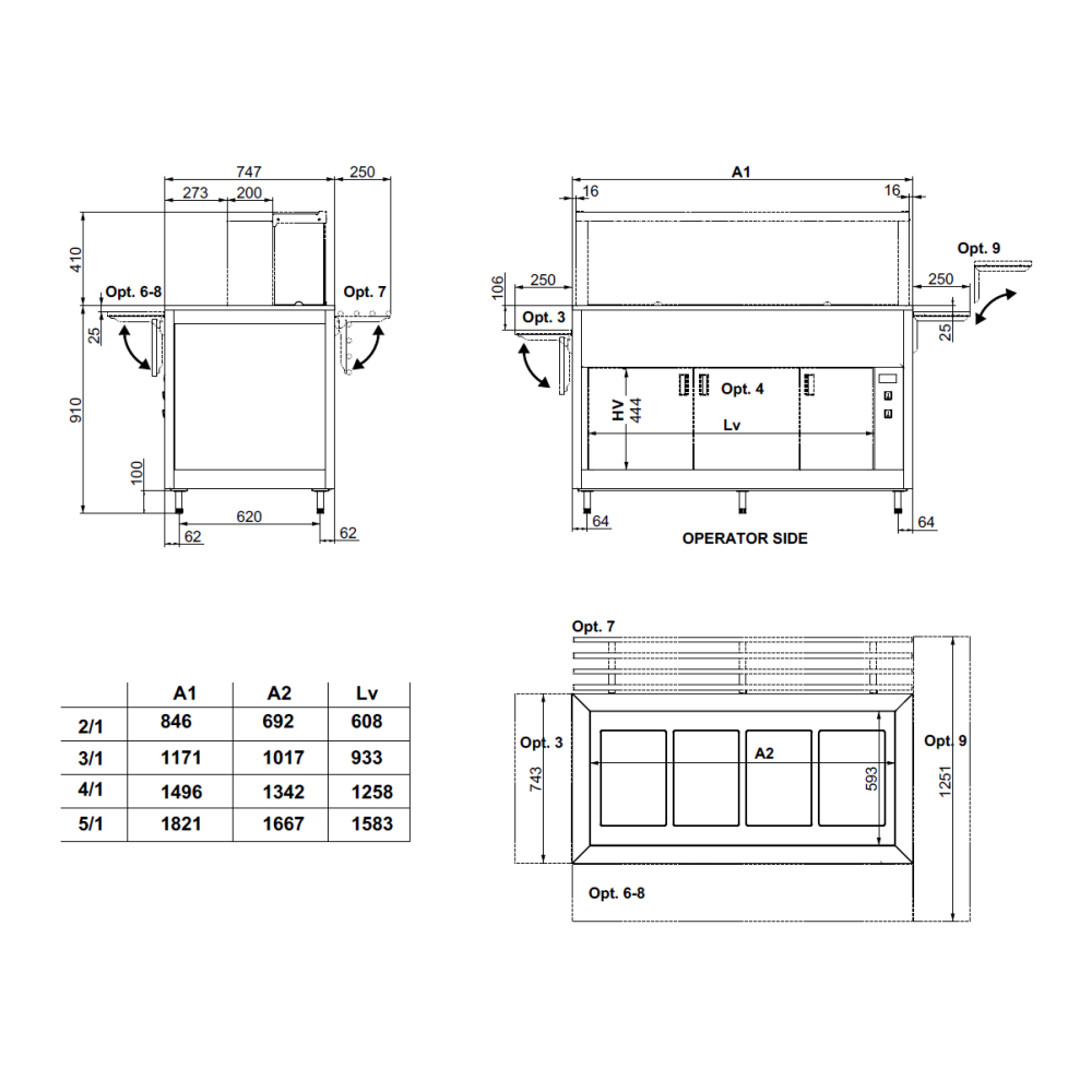 Tempered glass heated countertop OMNIA 4PC