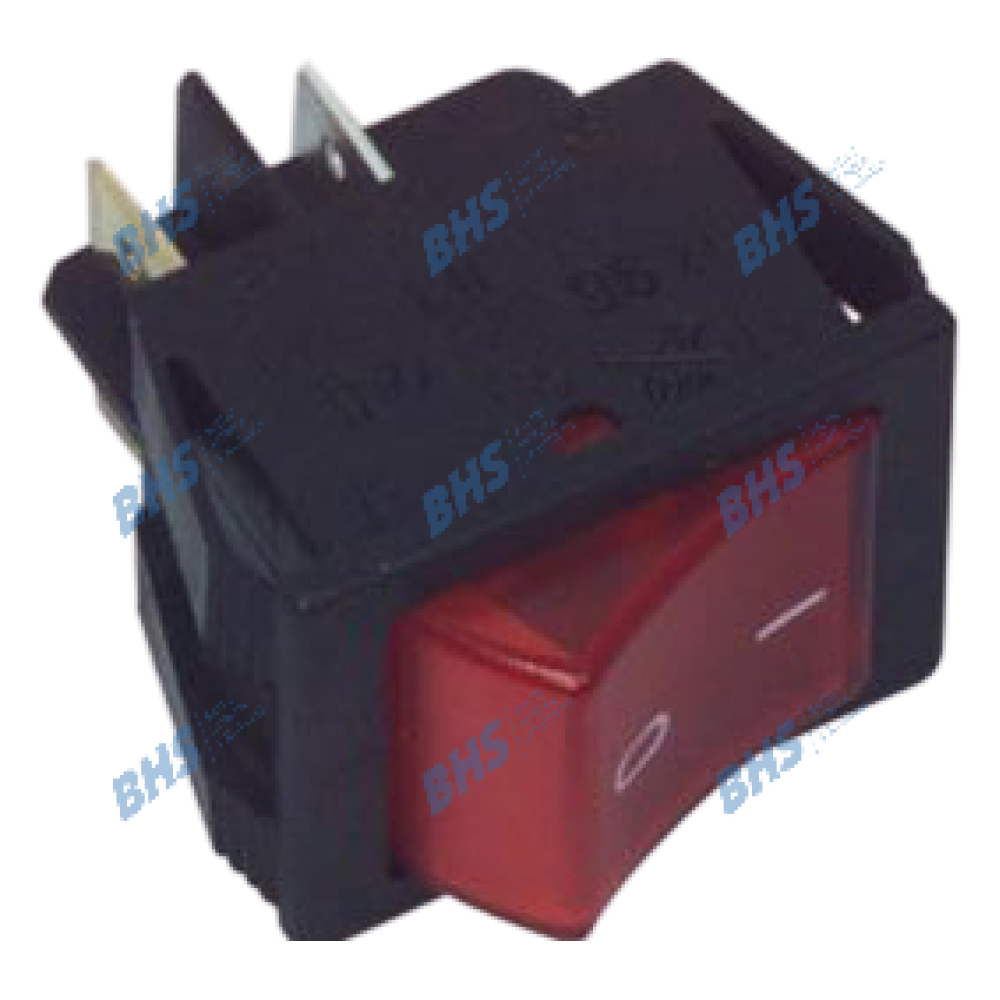 Rocker switch - ON-OFF, fixed, 4pins. 16A/250Vac, 22x30mm, SPST, red NEON illumination