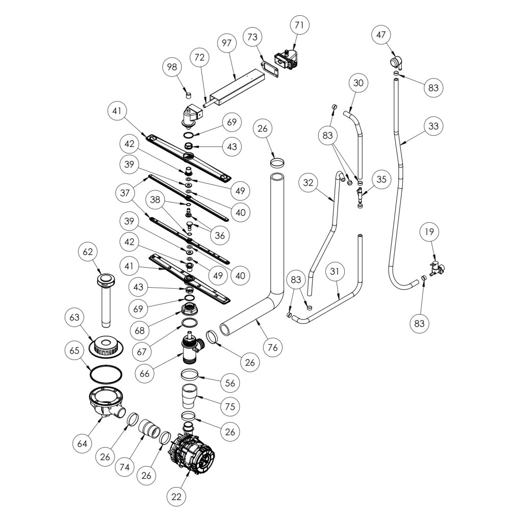 DISHWASHER EXPLODED VIEWS - SPARE PARTS