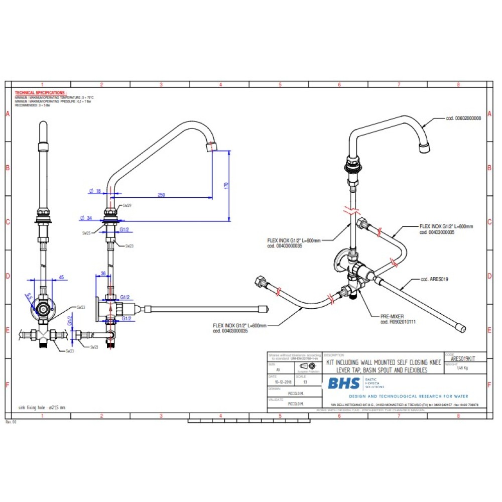 Maišytuvo komplektas su tvirtinimo detalėmis A019KIT