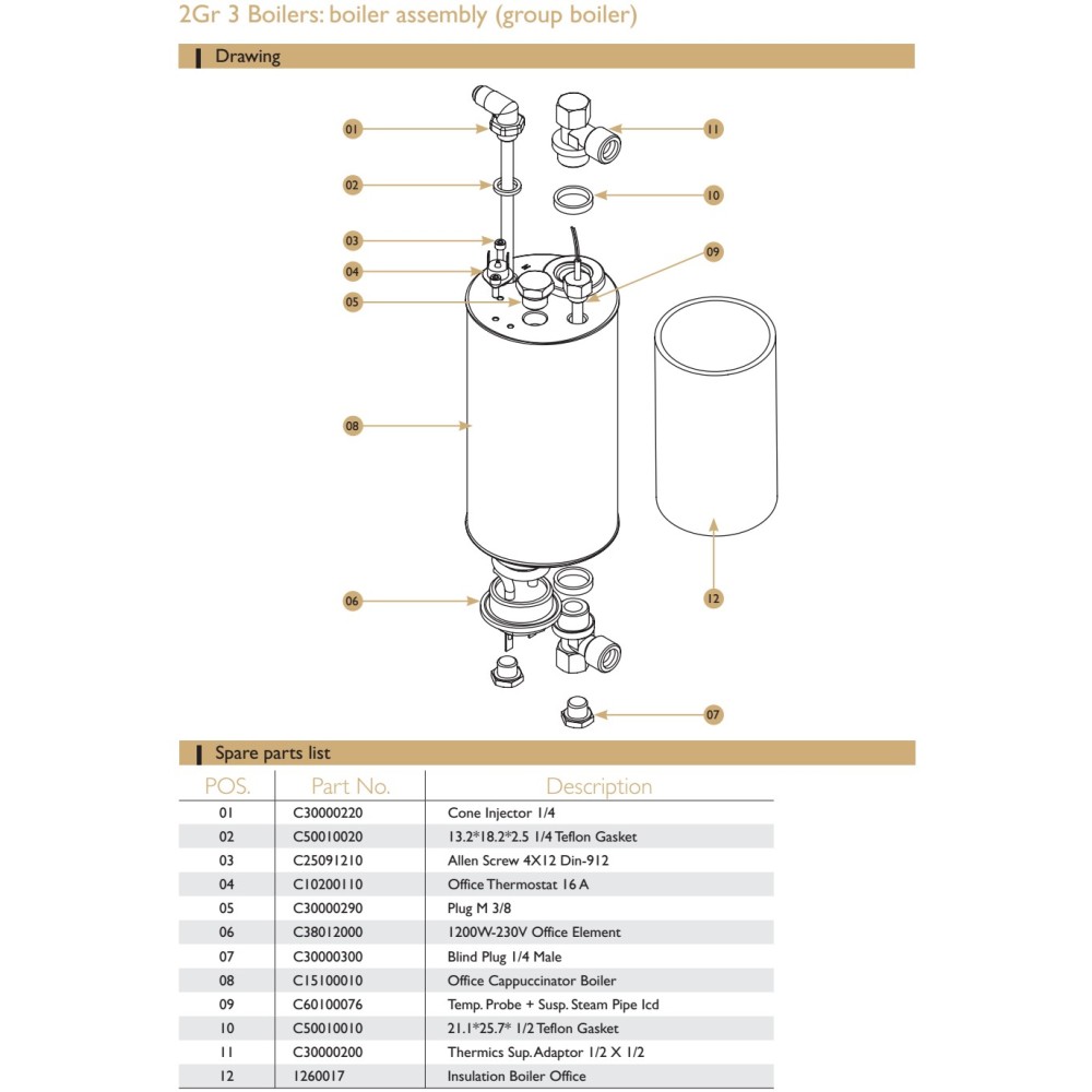 TECHNICAL DRAWING OF SPARE PARTS OF EXPOBAR CARAT COFFEE MACHINE 