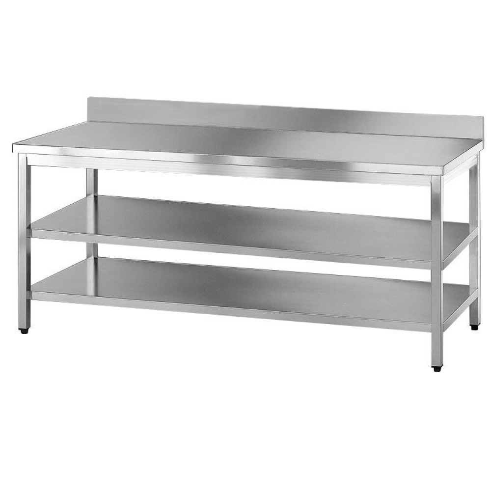 Stainless steel table with two shelves 800