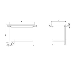 Stainless steel central table without shelf 600