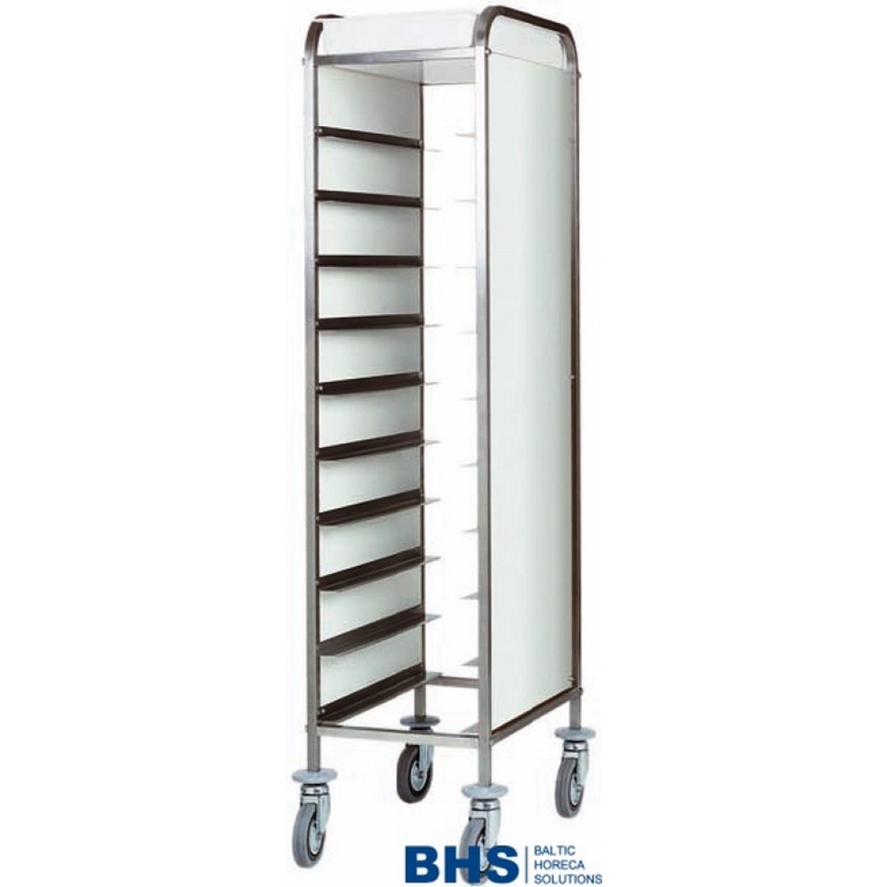 Trolley for 10 trays with stainless steel side panels