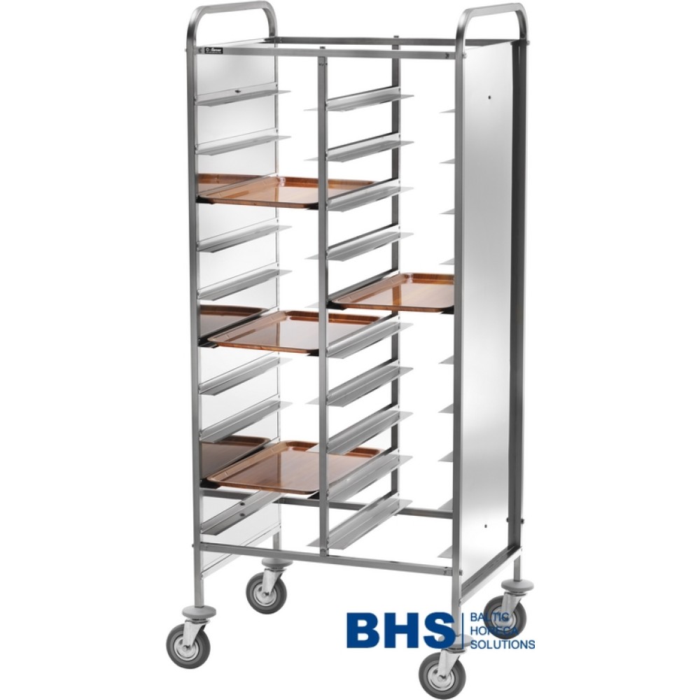 Trolley for 20 trays with stainless side panels