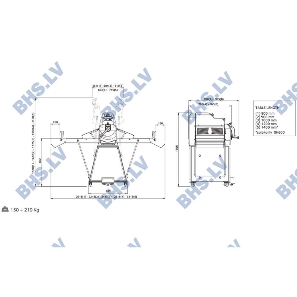 Manual dough sheeter SH500/08 with base