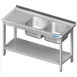 Metal table with double  sink and shelf 1000