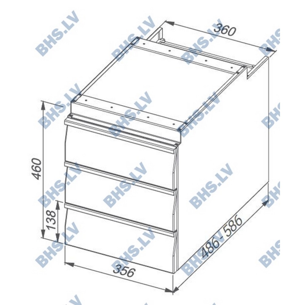 Triple drawer block with closed back for GN 1/1 container