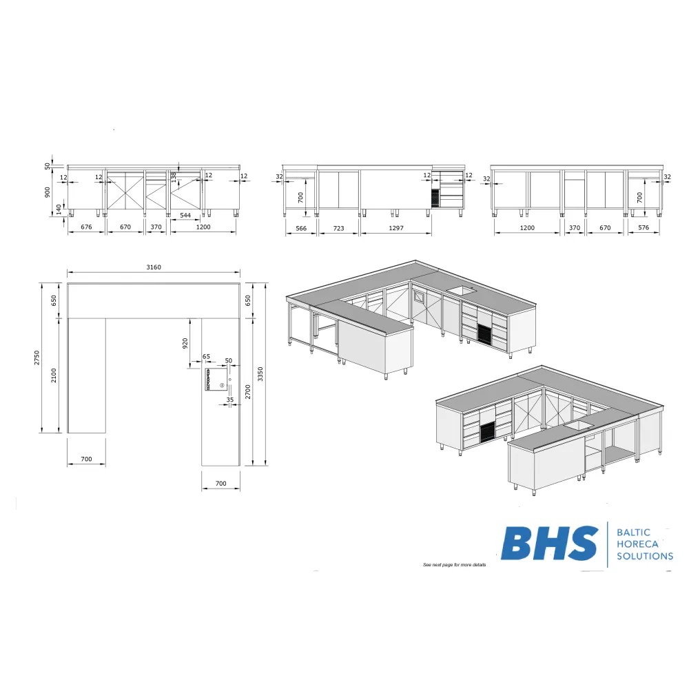 U formos baro stalas 3350x3360x900 mm