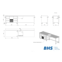Nerūdijančio plieno darbo stalas su plautuve ir šaldomuoju stalu 3150x700x900 mm
