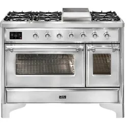 Ilve Majestic Milano MD10IDNE3 120cm ar 6 gāzes degļiem un dubulto cepešvirsmu