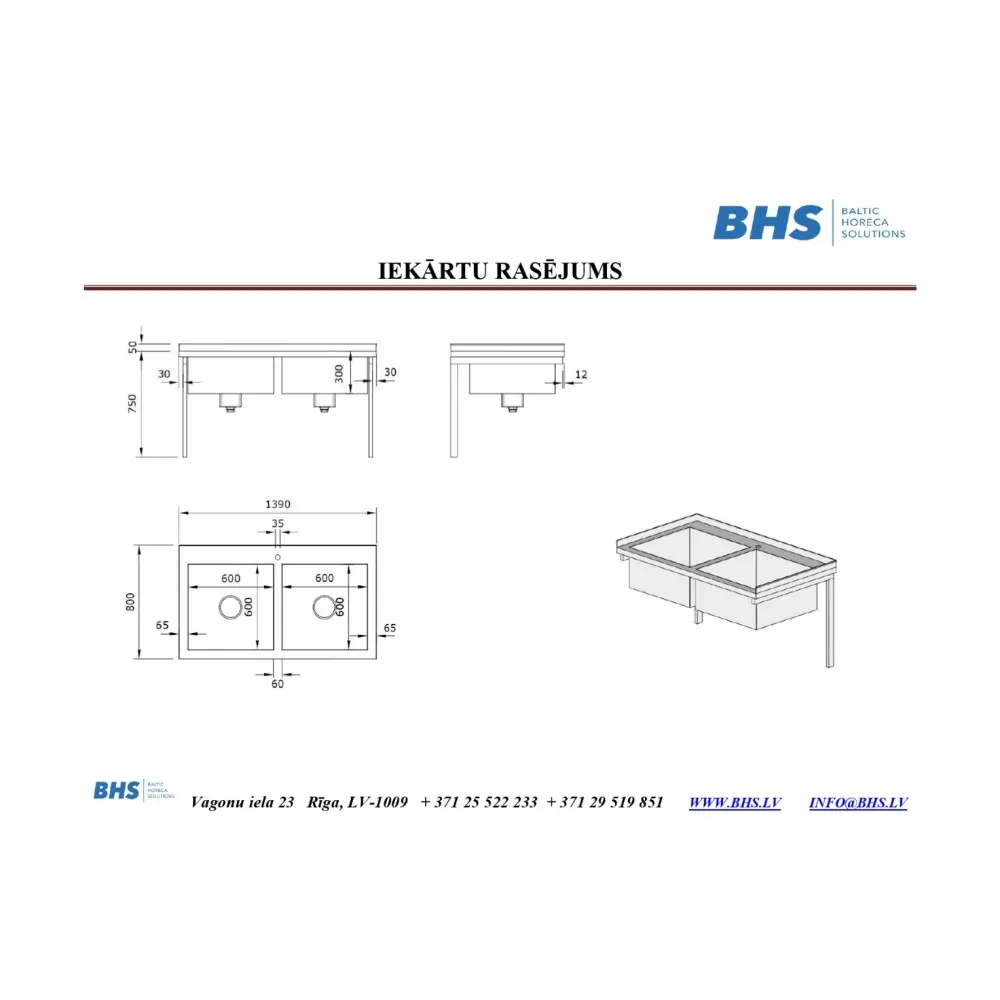 Heavy-Duty Stainless Steel Kitchen Table with Two Sinks