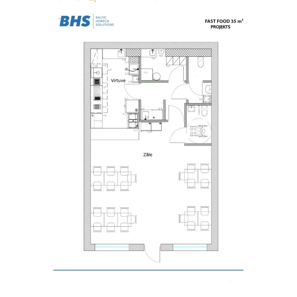Kavinės ir restorano dizainas 35 m²