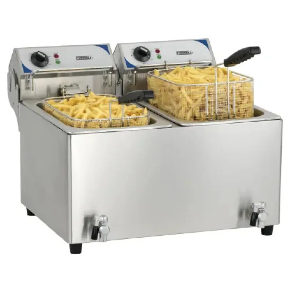 Heavy-Duty Double Fryer with Drain Tap - 20L Total Capacity Heavy-Duty Double Fryer with Drain Tap - 20L Total Capacity